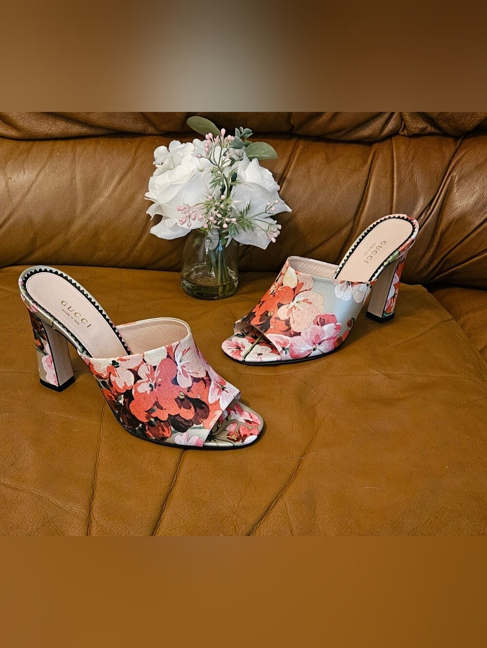 GUCCI Multicolor Leather Open-Toe Mule Heels Size 6.5 US